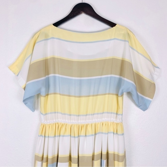 Vintage TOP ACT 80s style Pastel Striped Short Sleeve Dress Medium - Picture 7 of 12